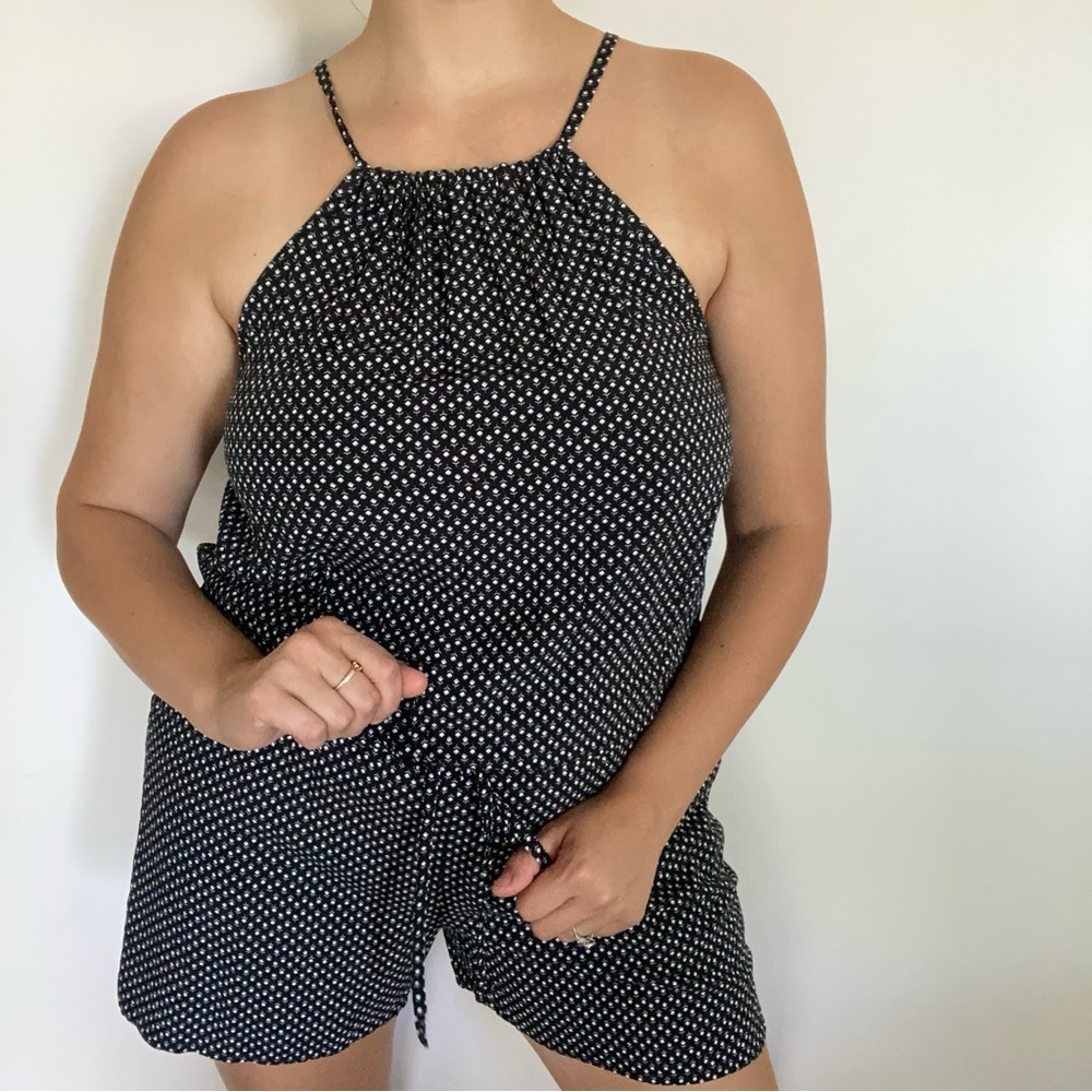 Old Navy Black and White Micro Floral Romper